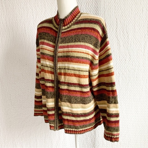 Tiara International Vintage Striped Zip Up Cottage Core Retro - Picture 2 of 12